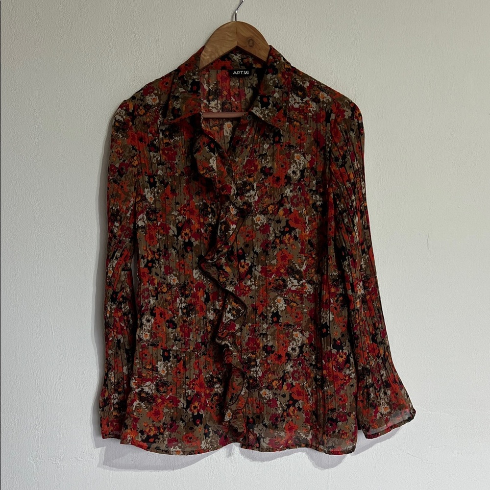 Apt. 9 Red Multi Ruffle-Front Floral Blouse